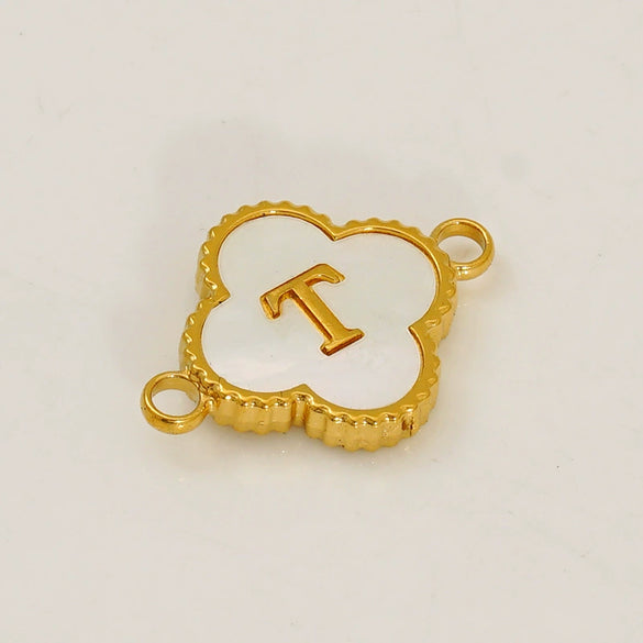 Fourleaf Clover And Simple Letter Pendant Stainless Steel 18K Gold Plated Necklace