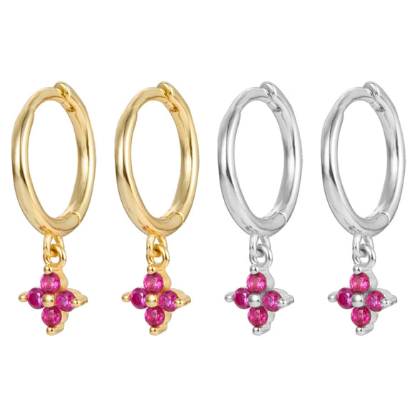 Fourleaf Clover Earrings 925 Silver Geometric Style Inlaid With Zircon Electroplated For Women