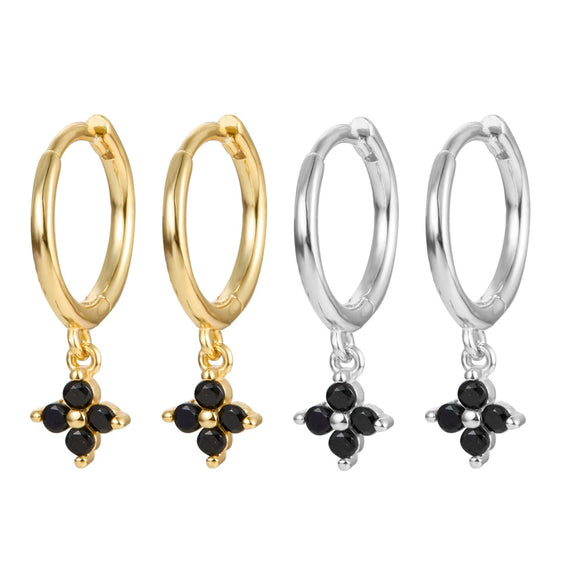 Fourleaf Clover Earrings 925 Silver Geometric Style Inlaid With Zircon Electroplated For Women