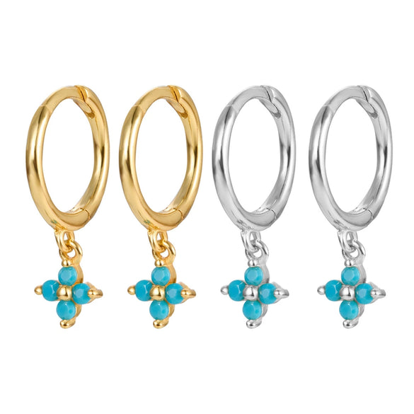Fourleaf Clover Earrings 925 Silver Geometric Style Inlaid With Zircon Electroplated For Women