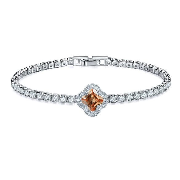 Fourleaf Clover Full Diamond Unisex And Women's Bracelet Made Of Copper With Microinlaid Zircon And Geometric Styling