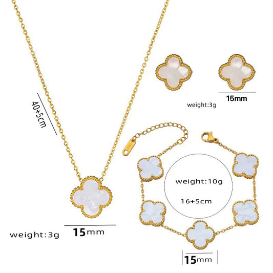 Fourleaf Clover Titanium Steel Necklace Bracelet Earrings Threepiece Set Light Luxury Style O Word Chain Electroplated In Vacuum Furnace