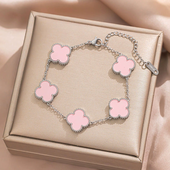 Fourleaf Clover Titanium Steel Necklace Bracelet Earrings Threepiece Set Light Luxury Style O Word Chain Electroplated In Vacuum Furnace