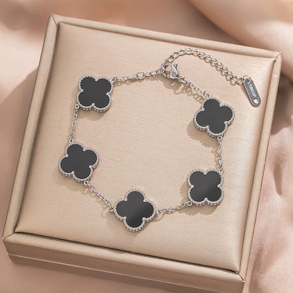 Fourleaf Clover Titanium Steel Necklace Bracelet Earrings Threepiece Set Light Luxury Style O Word Chain Electroplated In Vacuum Furnace