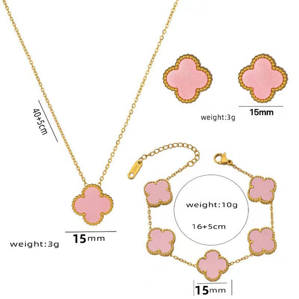 Fourleaf Clover Titanium Steel Necklace Bracelet Earrings Threepiece Set Light Luxury Style O Word Chain Electroplated In Vacuum Furnace