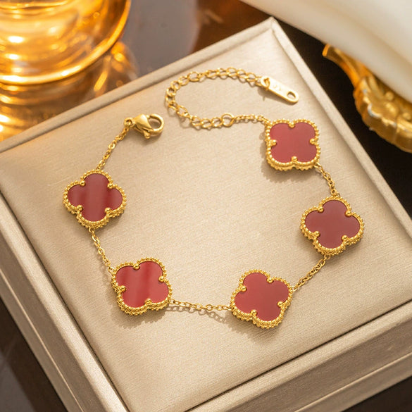 Fourleaf Clover Titanium Steel Necklace Bracelet Earrings Threepiece Set Light Luxury Style O Word Chain Electroplated In Vacuum Furnace
