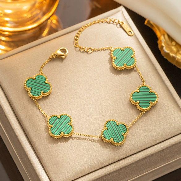 Fourleaf Clover Titanium Steel Necklace Bracelet Earrings Threepiece Set Light Luxury Style O Word Chain Electroplated In Vacuum Furnace
