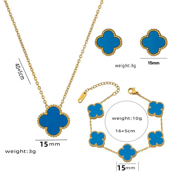 Fourleaf Clover Titanium Steel Necklace Bracelet Earrings Threepiece Set Light Luxury Style O Word Chain Electroplated In Vacuum Furnace