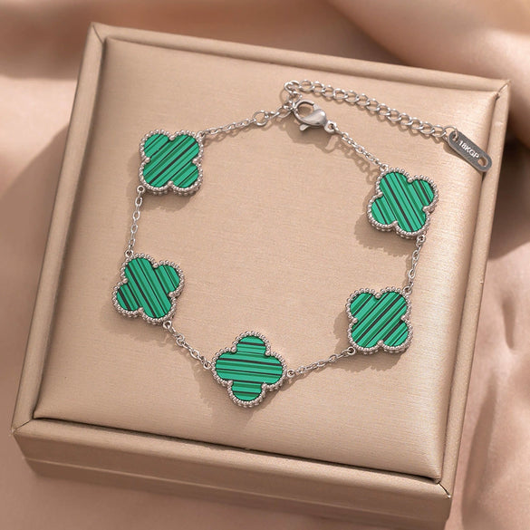 Fourleaf Clover Titanium Steel Necklace Bracelet Earrings Threepiece Set Light Luxury Style O Word Chain Electroplated In Vacuum Furnace