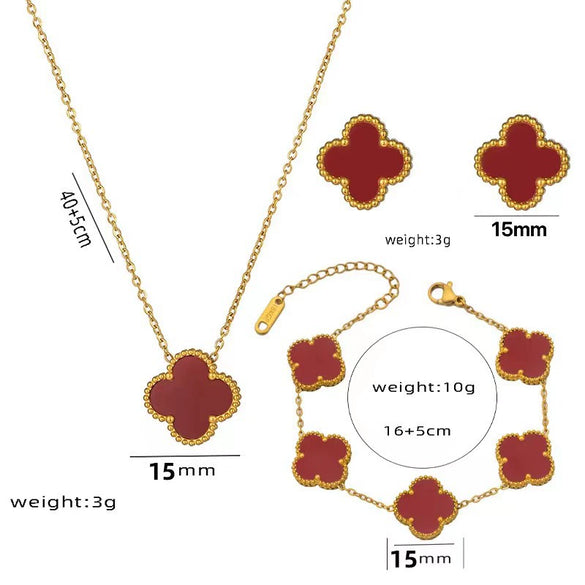 Fourleaf Clover Titanium Steel Necklace Bracelet Earrings Threepiece Set Light Luxury Style O Word Chain Electroplated In Vacuum Furnace