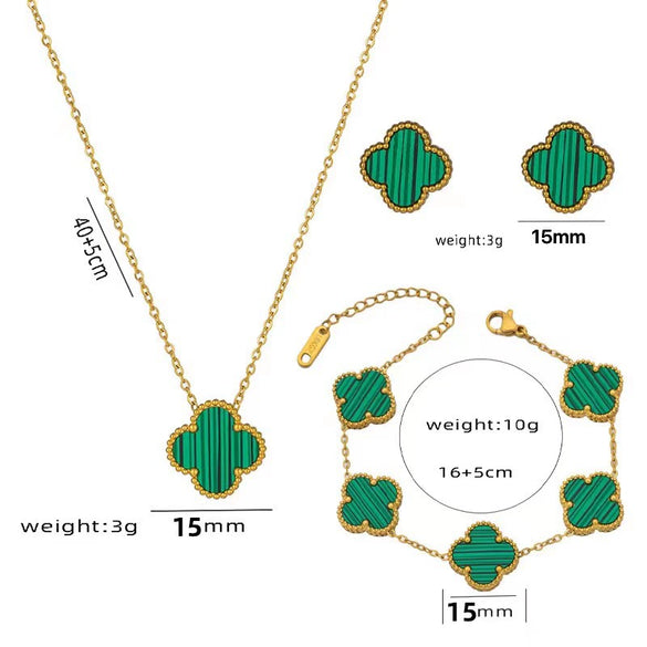 Fourleaf Clover Titanium Steel Necklace Bracelet Earrings Threepiece Set Light Luxury Style O Word Chain Electroplated In Vacuum Furnace