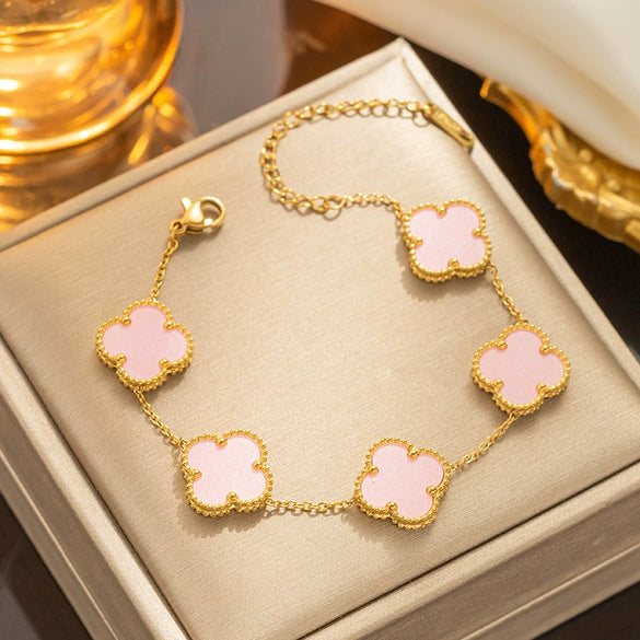 Fourleaf Clover Titanium Steel Necklace Bracelet Earrings Threepiece Set Light Luxury Style O Word Chain Electroplated In Vacuum Furnace