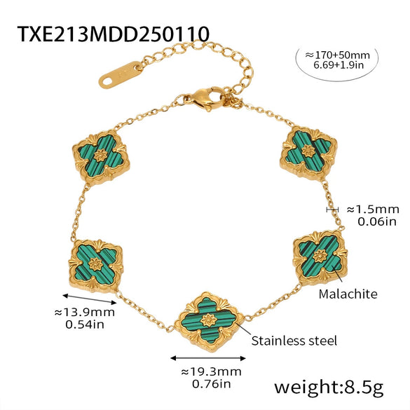 Fourleaf Flower Light Luxury Titanium Steel Bracelet Necklace Earrings Suit With Cnc 18K Real Gold Plated Craft
