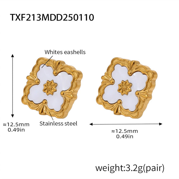 Fourleaf Flower Light Luxury Titanium Steel Bracelet Necklace Earrings Suit With Cnc 18K Real Gold Plated Craft