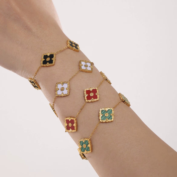 Fourleaf Flower Light Luxury Titanium Steel Bracelet Necklace Earrings Suit With Cnc 18K Real Gold Plated Craft