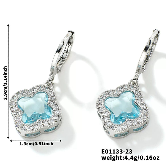 Fragrant Fourleaf Clover Earrings Copper Zircon Glass Geometric Fashion Electroplating