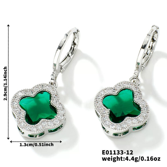 Fragrant Fourleaf Clover Earrings Copper Zircon Glass Geometric Fashion Electroplating