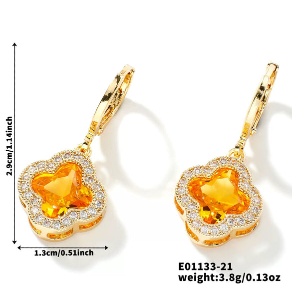 Fragrant Fourleaf Clover Earrings Copper Zircon Glass Geometric Fashion Electroplating