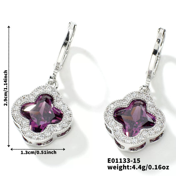 Fragrant Fourleaf Clover Earrings Copper Zircon Glass Geometric Fashion Electroplating
