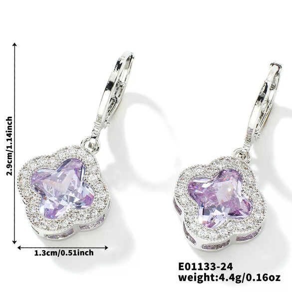 Fragrant Fourleaf Clover Earrings Copper Zircon Glass Geometric Fashion Electroplating