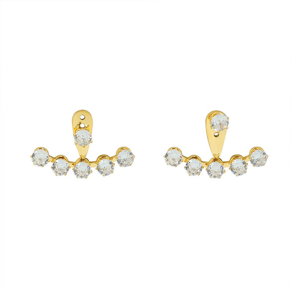 Freely Adjustable Threehole Design Zircon Inlaid Titanium Steel Earrings With Geometric Pattern And 18K Real Gold Plated