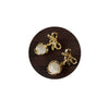 French Retro Bow Cat Eye Stone Earrings For Women Gold Plated Alloy Geometric Earrings With Set Stone Detail
