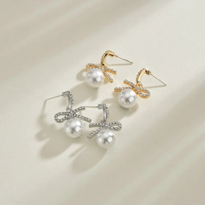 French Retro Bow Pearl Earrings