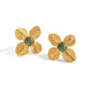 French Retro Flower African Turquoise Earrings For Women 304 Stainless Steel Non Fading 18K Real Gold Electroplated