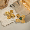French Retro Flower African Turquoise Earrings For Women 304 Stainless Steel Non Fading 18K Real Gold Electroplated