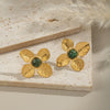French Retro Flower African Turquoise Earrings For Women 304 Stainless Steel Non Fading 18K Real Gold Electroplated