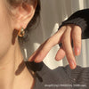 French Retro Gold Plated U Shape Earrings With Zircon Metal Ball And Eight Pointed Star Design For Women