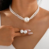 French Retro Stacking Style Multi Layered Imitation Pearl Earrings Necklace Set For Women With Electroplating