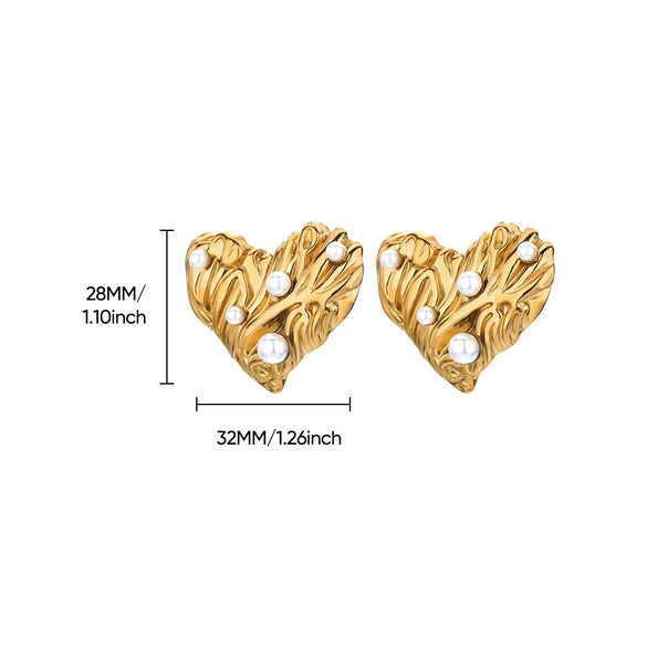 French Retro Stainless Steel Electroplated Flower Imitation Pearl Earrings For Women