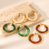 French Retro Style Stainless Steel And Resin Round Earrings With Geometric Pattern Electroplated For Women