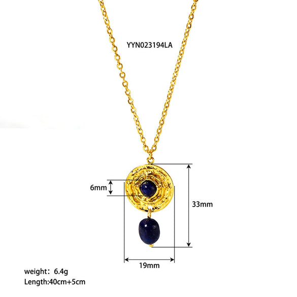 French Retro Titanium Steel Necklace With Natural Stone Inlaid Stainless Steel Clavicle Chain Gold Plated Non Fading Jewelry