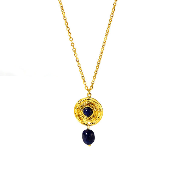French Retro Titanium Steel Necklace With Natural Stone Inlaid Stainless Steel Clavicle Chain Gold Plated Non Fading Jewelry