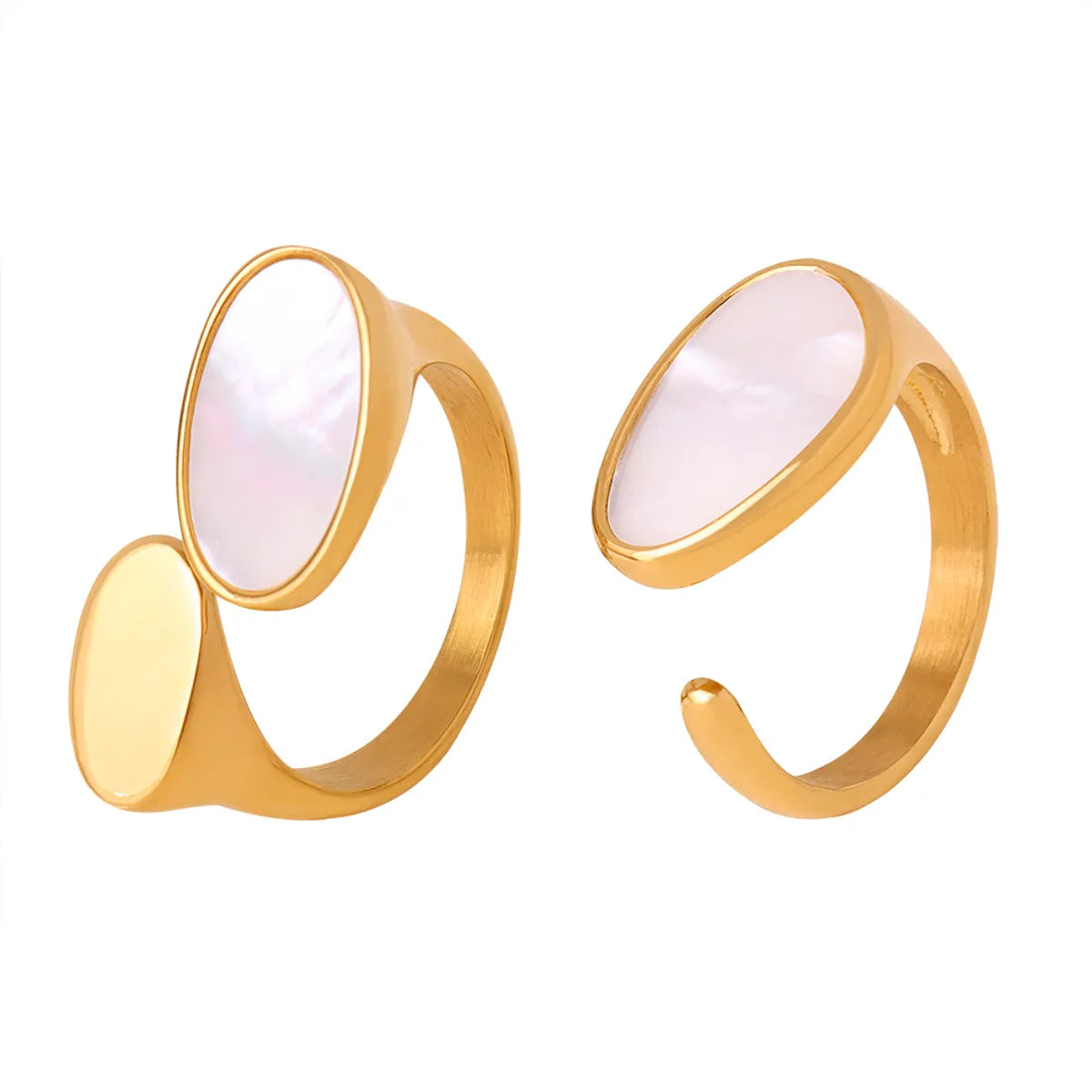 French Style Color Block Titanium Steel Plating Inlay Shell 18k Gold Plated Open Rings