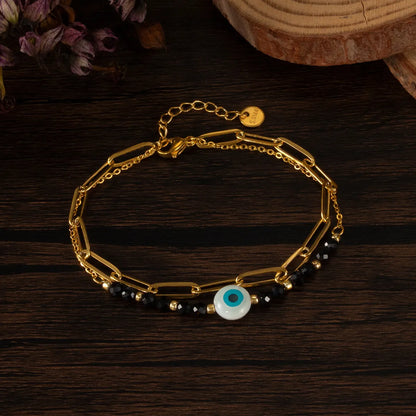 French Style Devil's Eye Stainless Steel Natural Stone Bracelets