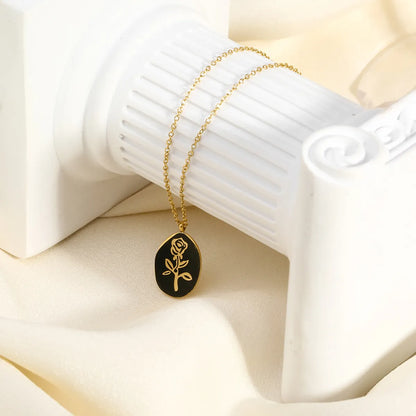 French Style Flower Stainless Steel Indentation Plating Metal 18k Gold Plated Pendant Necklace Sweater Chain