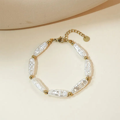 French Style Geometric 14K Gold Plated 304 Stainless Steel Artificial Pearl Wholesale Bracelets