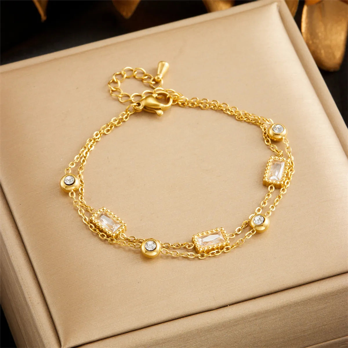 French Style Heart Shape 304 Stainless Steel 18K Gold Plated Artificial Rhinestones Bracelets In Bulk