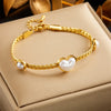 French Style Heart Shape Floral 304 Stainless Steel 18K Gold Plated Artificial Pearls Bracelets In Bulk