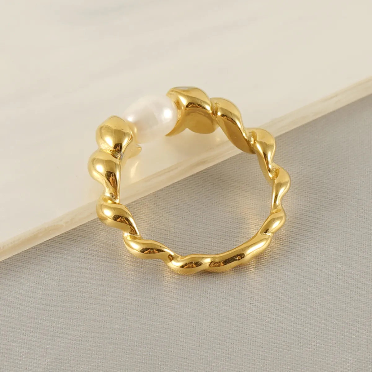 304 Stainless Steel 18K Gold Plated French Style Pearl Plating Irregular Rings