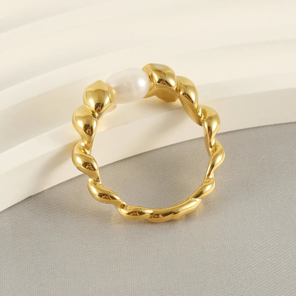 304 Stainless Steel 18K Gold Plated French Style Pearl Plating Irregular Rings