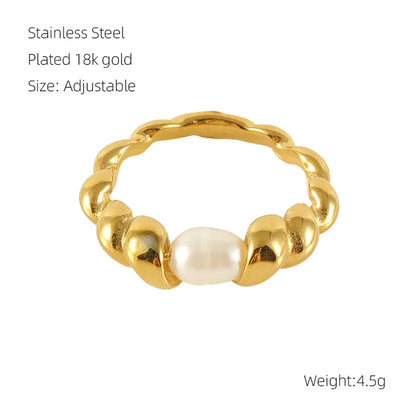 304 Stainless Steel 18K Gold Plated French Style Pearl Plating Irregular Rings