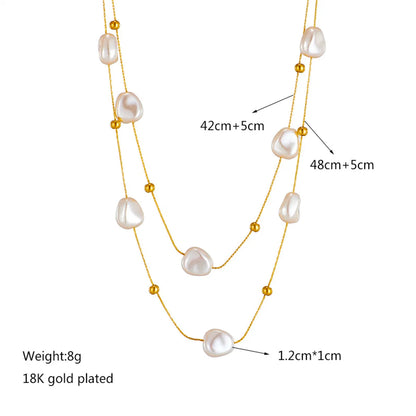 French Style Irregular Titanium Steel Pearl Plating Layered Necklaces