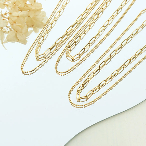 French Style Minimal Double Layer Chain Necklace Titanium Steel 18K Gold Plated Clavicle Chain