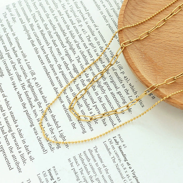 French Style Minimal Double Layer Chain Necklace Titanium Steel 18K Gold Plated Clavicle Chain