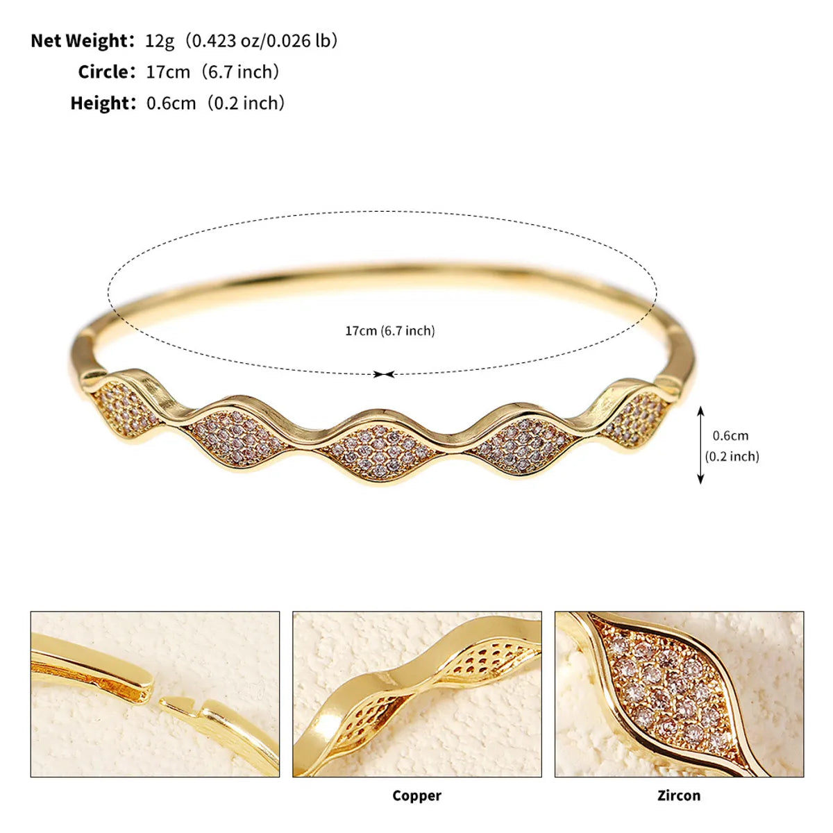 French Style Modern Style Classic Style Love Round Square Rhinestones Zircon Alloy Copper Wholesale Bangle