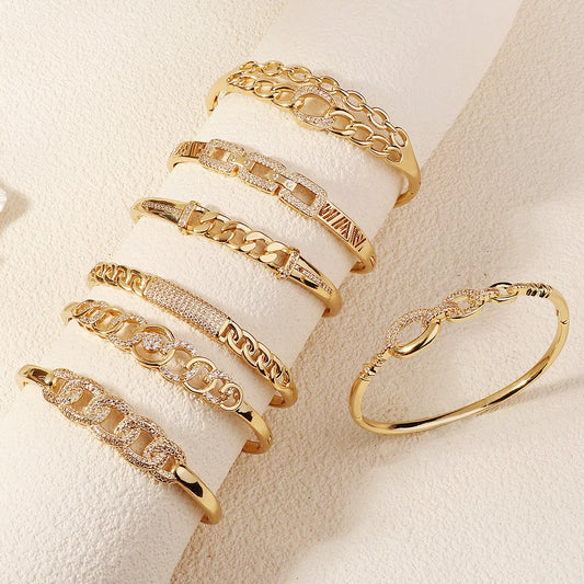 French Style Modern Style Classic Style Love Round Square Rhinestones Zircon Alloy Copper Wholesale Bangle